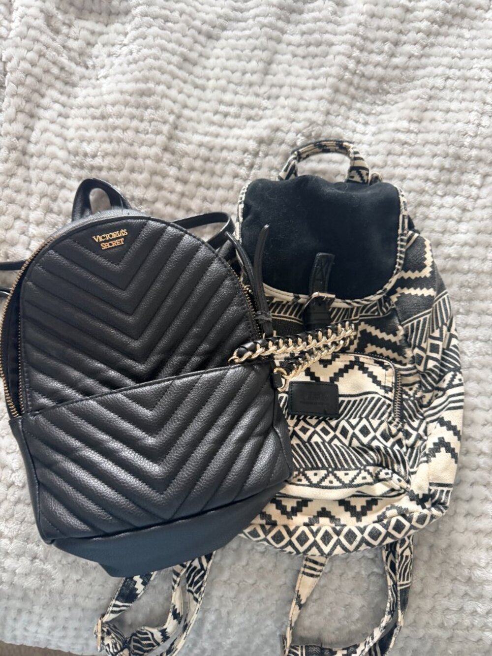 Victoria’s Secret & PINK Mini Backpack Bundle Black Quilted /Aztec Print VINTAGE